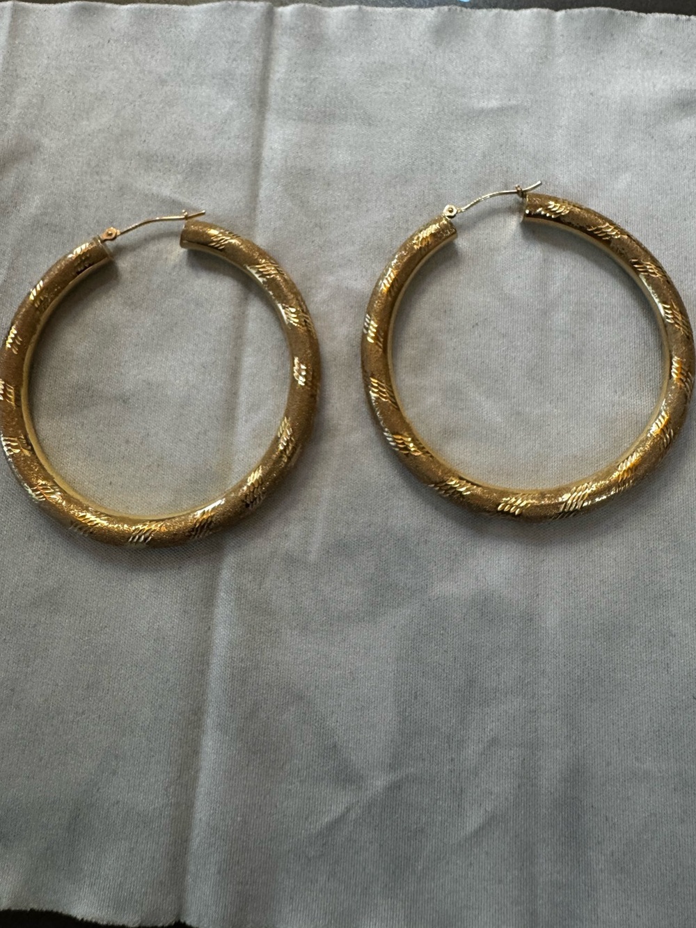 14 K Gold Textured Hoop Earrings - Women Jewelry